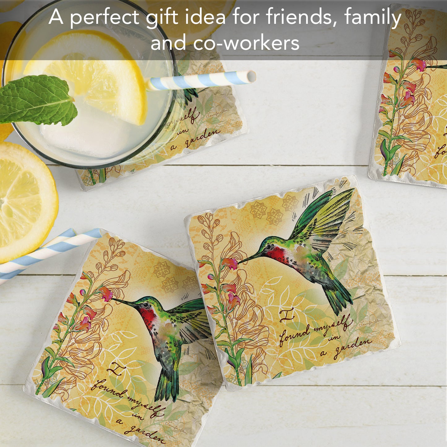 Thirstystone Hummingbird Flight 4 Pack Tumbled Tile Stone Coasters 4" Square Manufactured in the USA