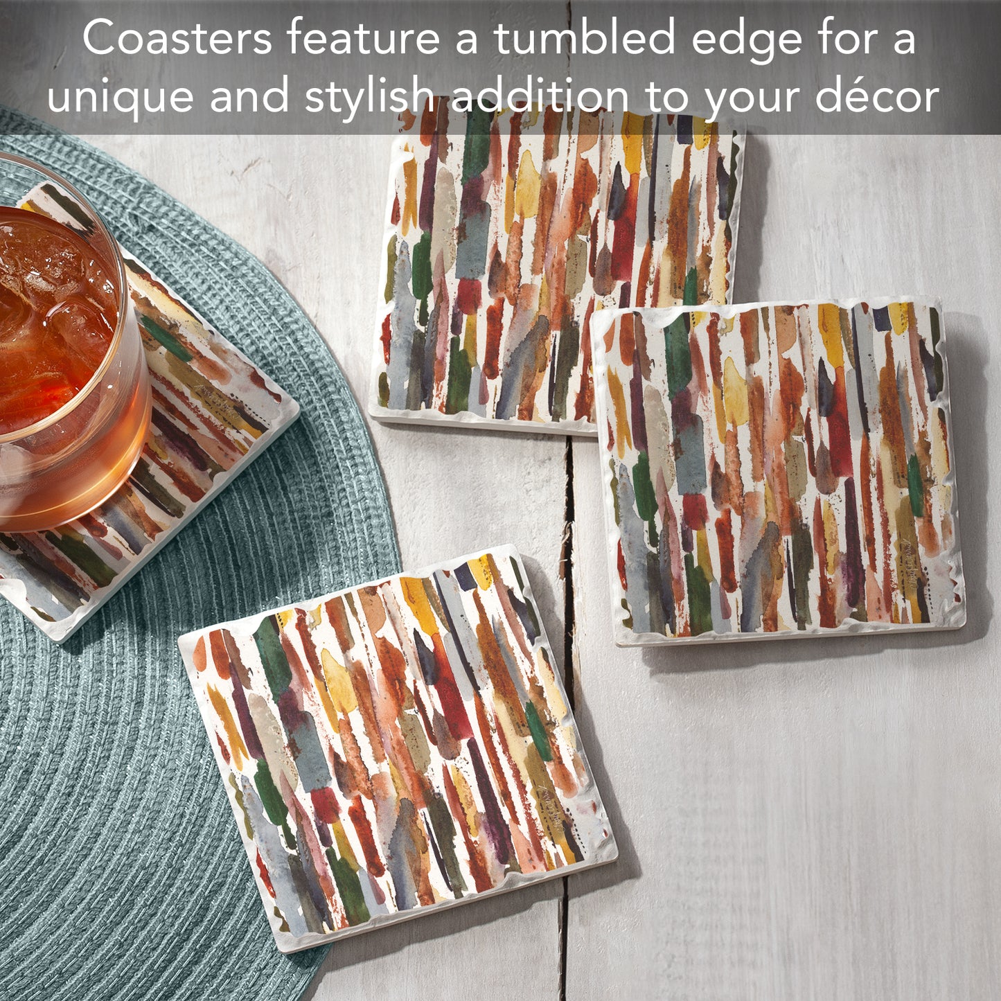Thirstystone Strata 4 Pack Tumbled Tile Stone Coasters 4" Square Manufactured in the USA