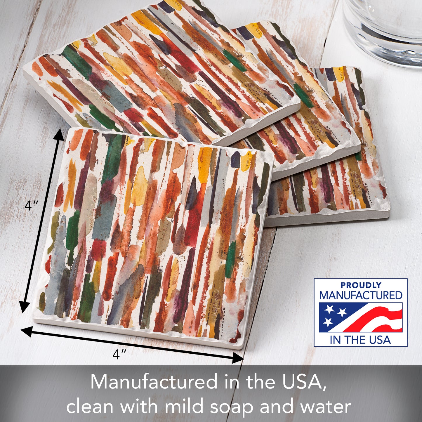Thirstystone Strata 4 Pack Tumbled Tile Stone Coasters 4" Square Manufactured in the USA