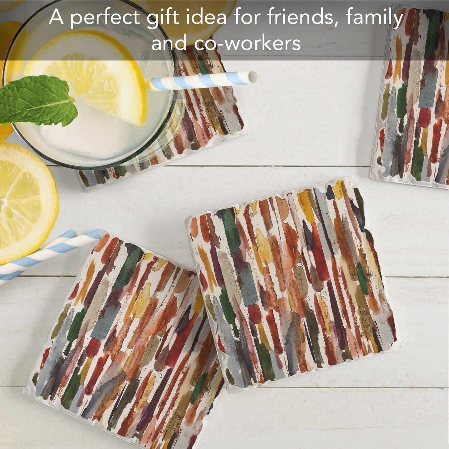 Thirstystone Strata 4 Pack Tumbled Tile Stone Coasters 4" Square Manufactured in the USA