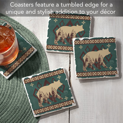 Thirstystone Bear Lodge 4 Pack Tumbled Tile Stone Coasters 4: Square Manufactured in the USA