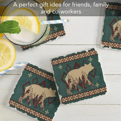 Thirstystone Bear Lodge 4 Pack Tumbled Tile Stone Coasters 4: Square Manufactured in the USA