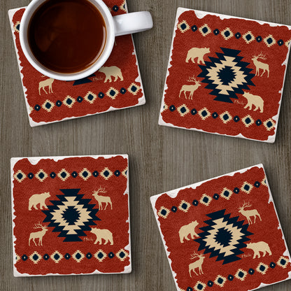 Thirstystone Aztec Lodge IV 4 Pack Tumbled Tile Stone Coasters 4" Square Manufactured in the USA