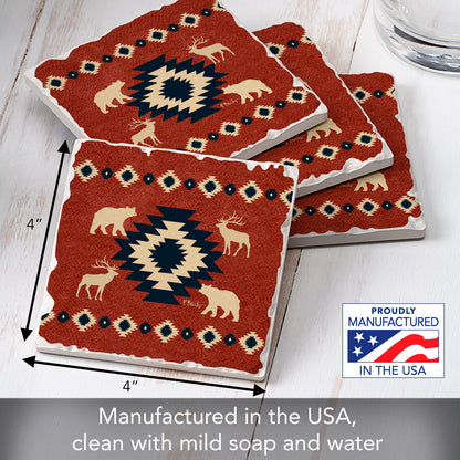 Thirstystone Aztec Lodge IV 4 Pack Tumbled Tile Stone Coasters 4" Square Manufactured in the USA