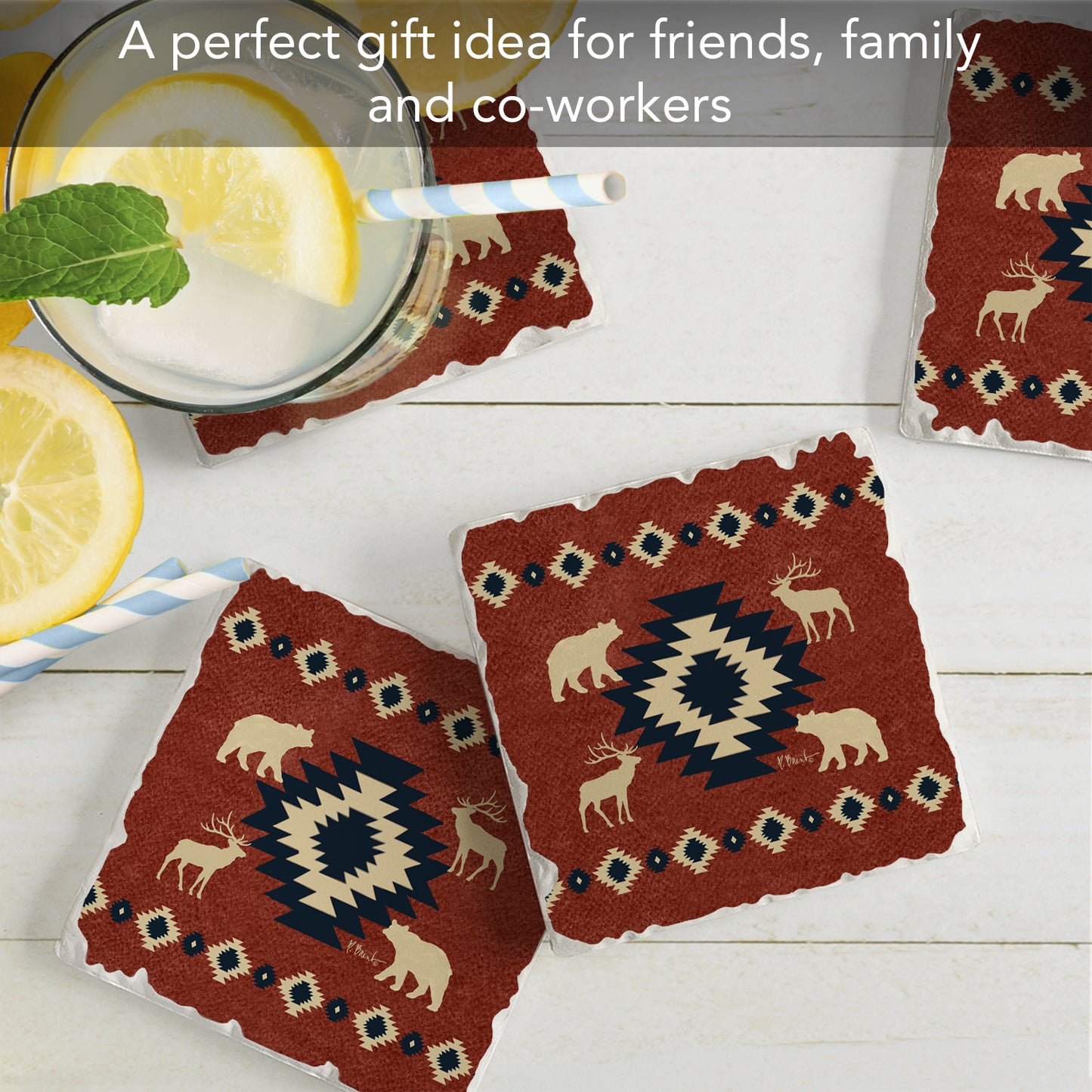 Thirstystone Aztec Lodge IV 4 Pack Tumbled Tile Stone Coasters 4" Square Manufactured in the USA