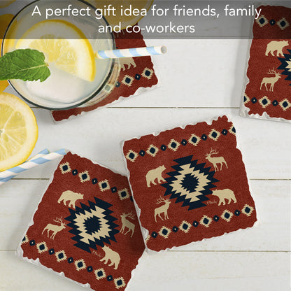Thirstystone Aztec Lodge IV 4 Pack Tumbled Tile Stone Coasters 4" Square Manufactured in the USA