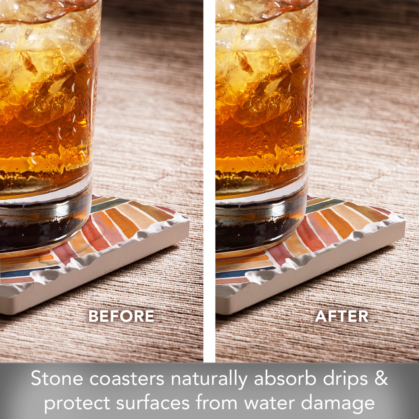 Thirstystone Furrow 4 Pack Tumbled Tile Stone Coasters 4" Square Manufactured in the USA