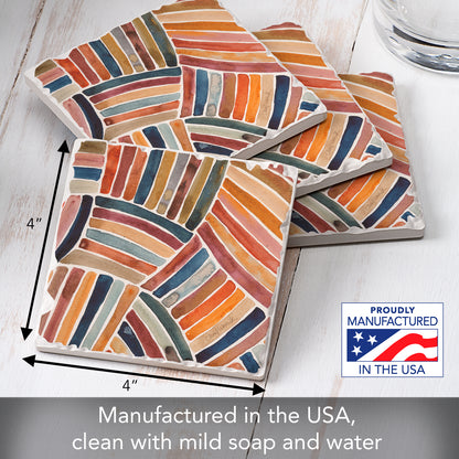 Thirstystone Furrow 4 Pack Tumbled Tile Stone Coasters 4" Square Manufactured in the USA