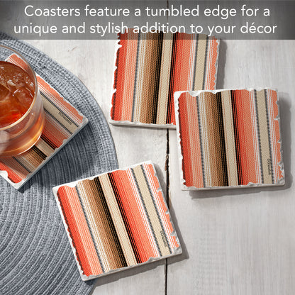 Thirstystone Southwest Orange Stripe 4 Pack Tumbled Tile Stone Coasters 4" Square Manufactured in the USA