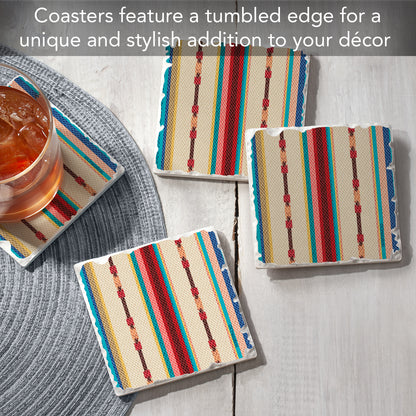 Thirstystone Southwest Multi-Stripe 4-Pack Tumbled Tile Stone Coasters 4" Square Manufactured in the USA