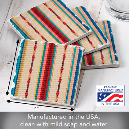 Thirstystone Southwest Multi-Stripe 4-Pack Tumbled Tile Stone Coasters 4" Square Manufactured in the USA