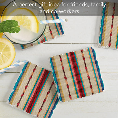 Thirstystone Southwest Multi-Stripe 4-Pack Tumbled Tile Stone Coasters 4" Square Manufactured in the USA