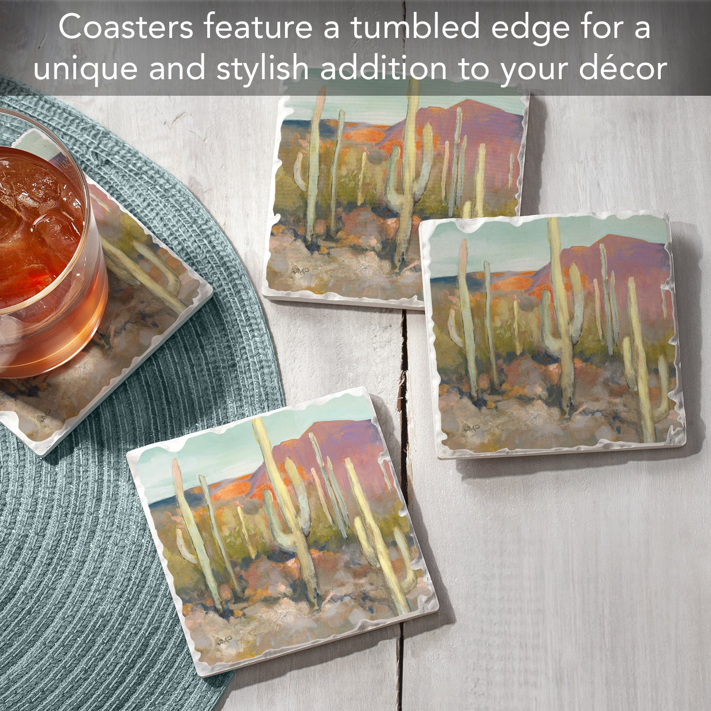 Thirstystone High Desert 4 Pack Tumbled Tile Stone Coasters 4" Square Manufactured in the USA