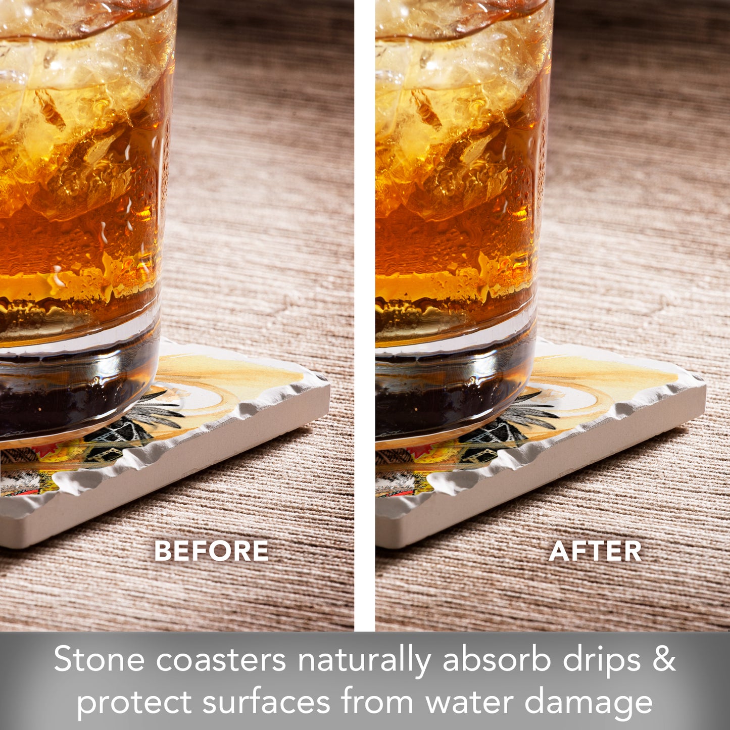 Thirstystone Chief 4 Pack Tumbled Tile Stone Coasters 4" Square Manufactured in the USA