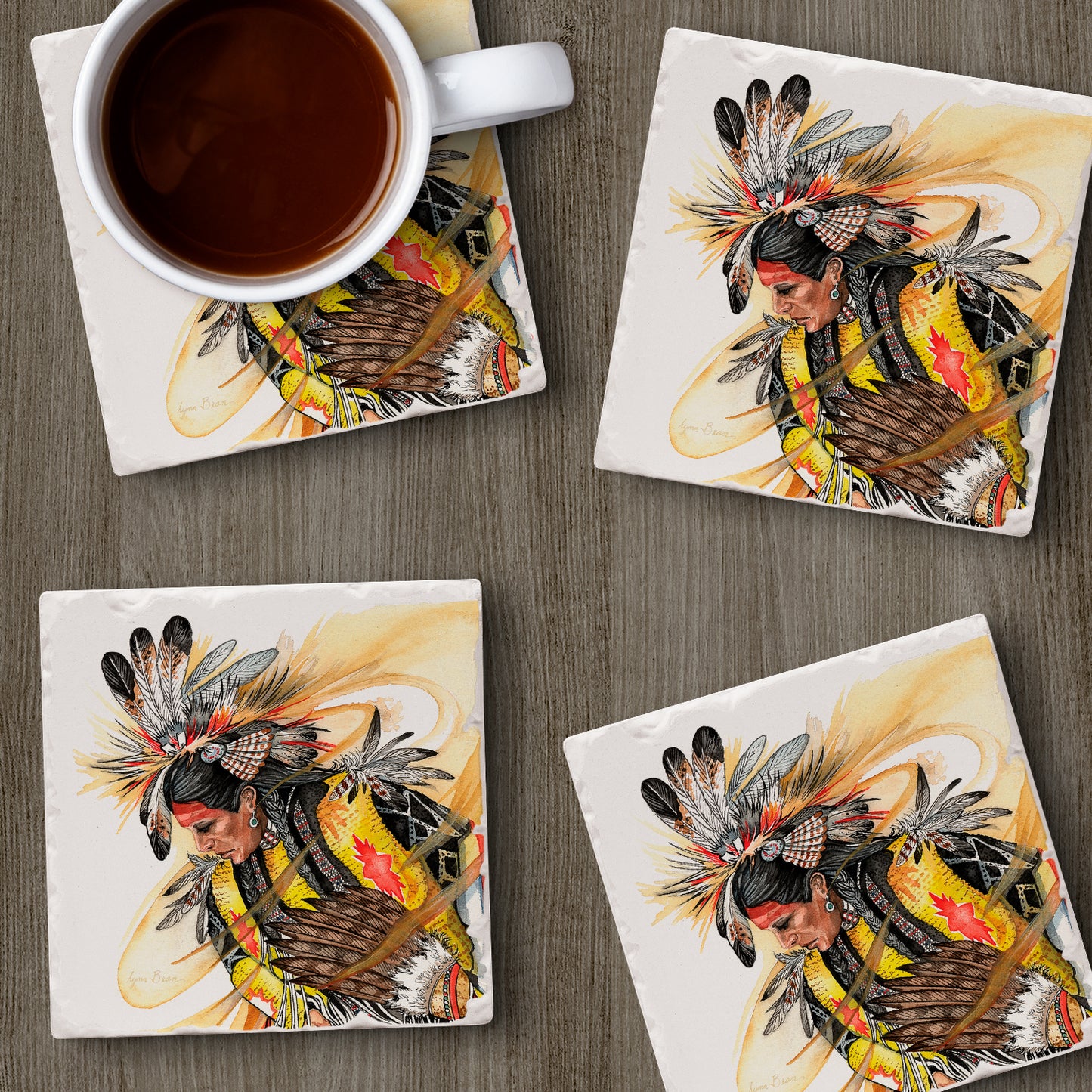 Thirstystone Chief 4 Pack Tumbled Tile Stone Coasters 4" Square Manufactured in the USA