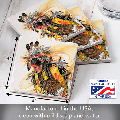Thirstystone Chief 4 Pack Tumbled Tile Stone Coasters 4" Square Manufactured in the USA
