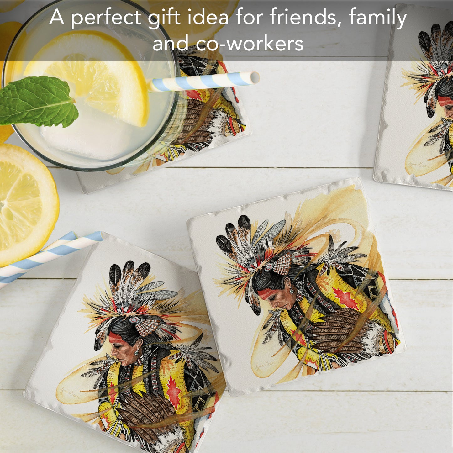Thirstystone Chief 4 Pack Tumbled Tile Stone Coasters 4" Square Manufactured in the USA
