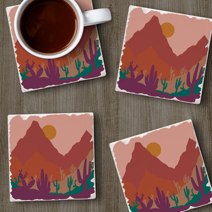 Thirstystone Southwestern Palette 4 Pack Tumbled Tile Stone Coasters 4" Square Manufactured in the USA
