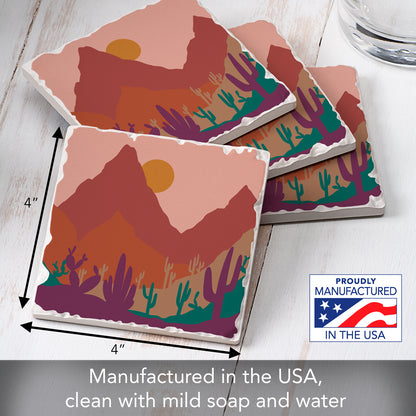 Thirstystone Southwestern Palette 4 Pack Tumbled Tile Stone Coasters 4" Square Manufactured in the USA