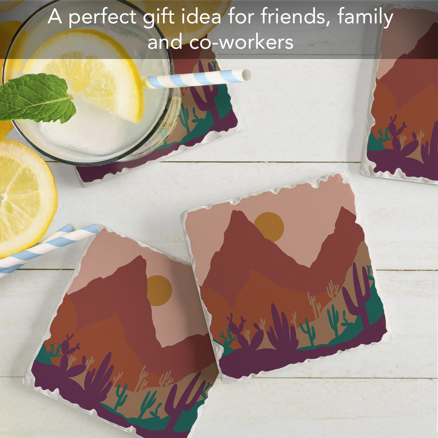 Thirstystone Southwestern Palette 4 Pack Tumbled Tile Stone Coasters 4" Square Manufactured in the USA