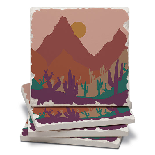 Thirstystone Southwestern Palette 4 Pack Tumbled Tile Stone Coasters 4" Square Manufactured in the USA
