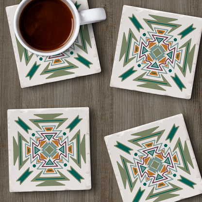 Thirstystone Green Navajo 4 Pack Tumbled Tile Stone Coasters 4" Square Manufactured in the USA