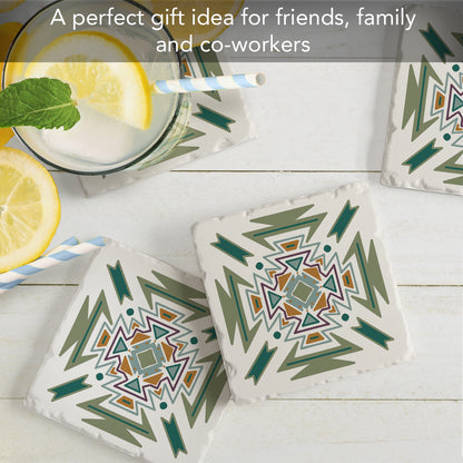Thirstystone Green Navajo 4 Pack Tumbled Tile Stone Coasters 4" Square Manufactured in the USA