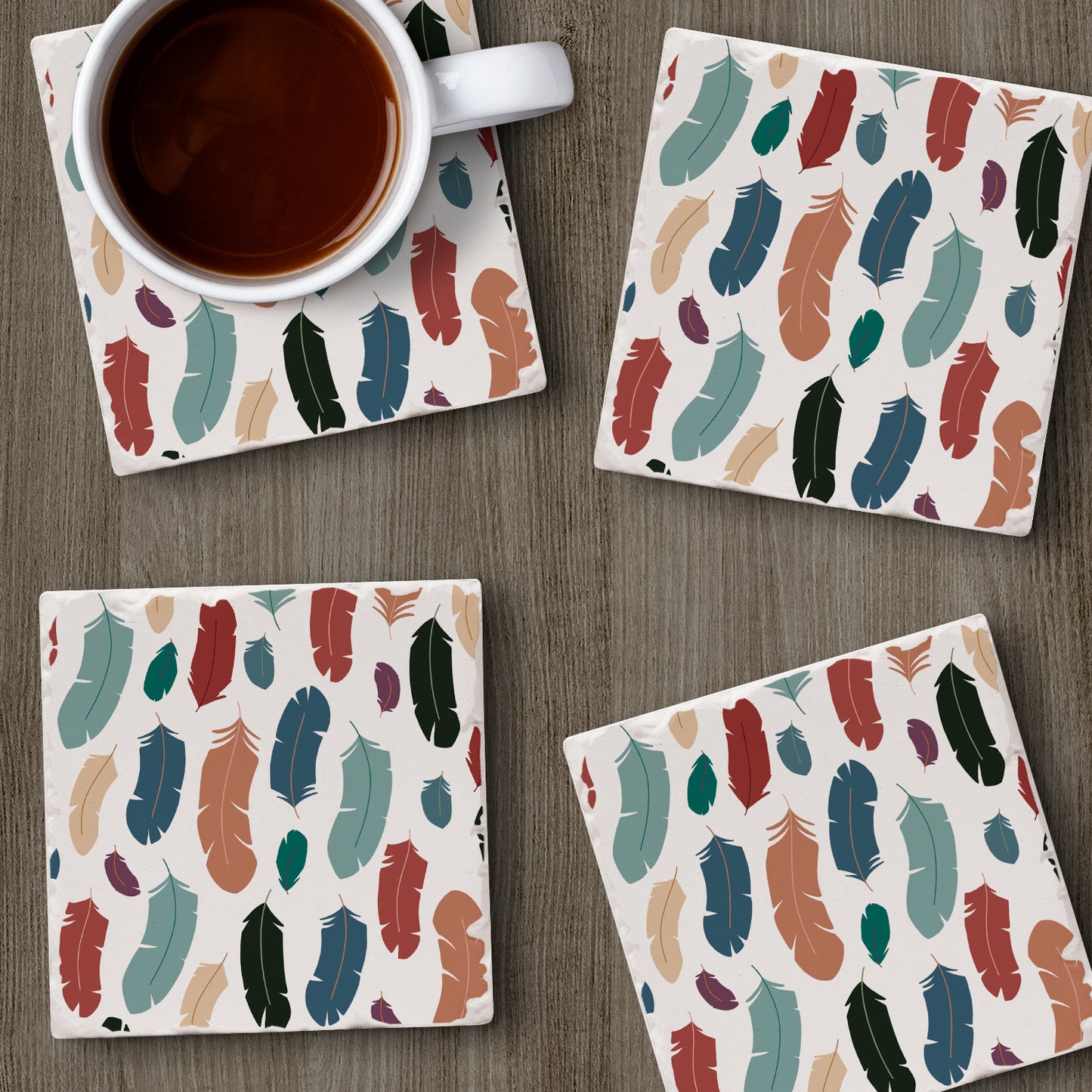 Thirstystone Feather Repeat 4 Pack Tumbled Tile Stone Coasters 4" Square Manufactured in the USA