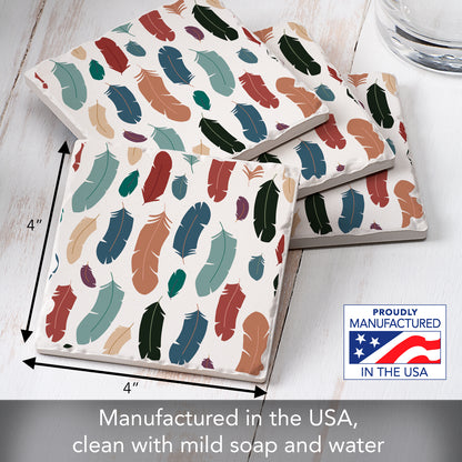 Thirstystone Feather Repeat 4 Pack Tumbled Tile Stone Coasters 4" Square Manufactured in the USA