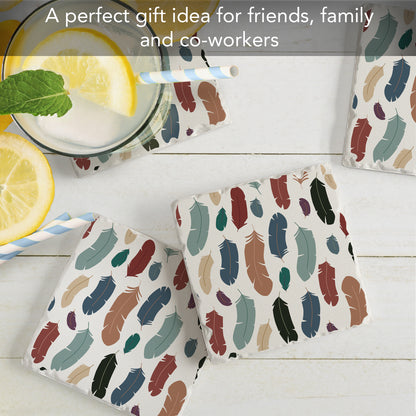 Thirstystone Feather Repeat 4 Pack Tumbled Tile Stone Coasters 4" Square Manufactured in the USA