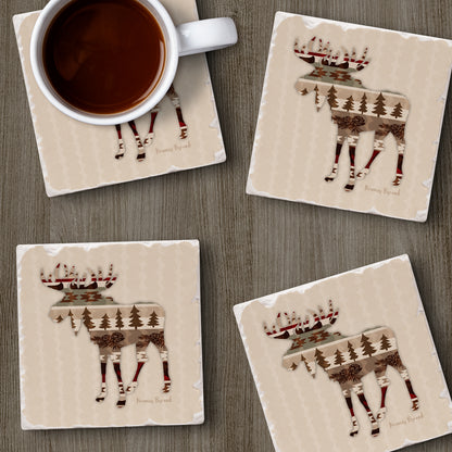 Thirstystone Patterned Moose 4 Pack Tumbled Tile Stone Coasters 4" Square Manufactured in The USA