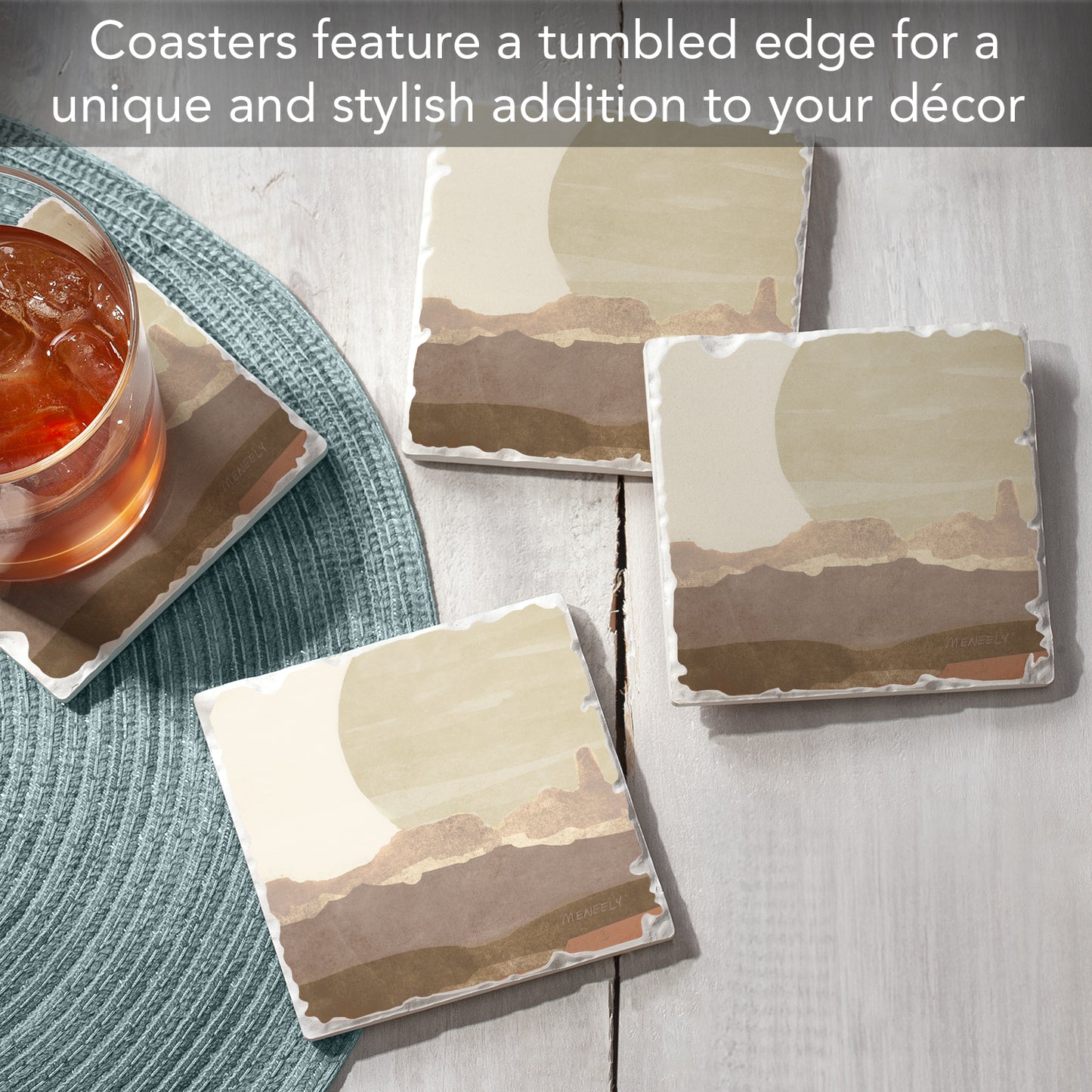 Thirstystone Mountain Sun 4 Pack Tumbled Tile Stone Coasters 4" Square Manufactured in the USA