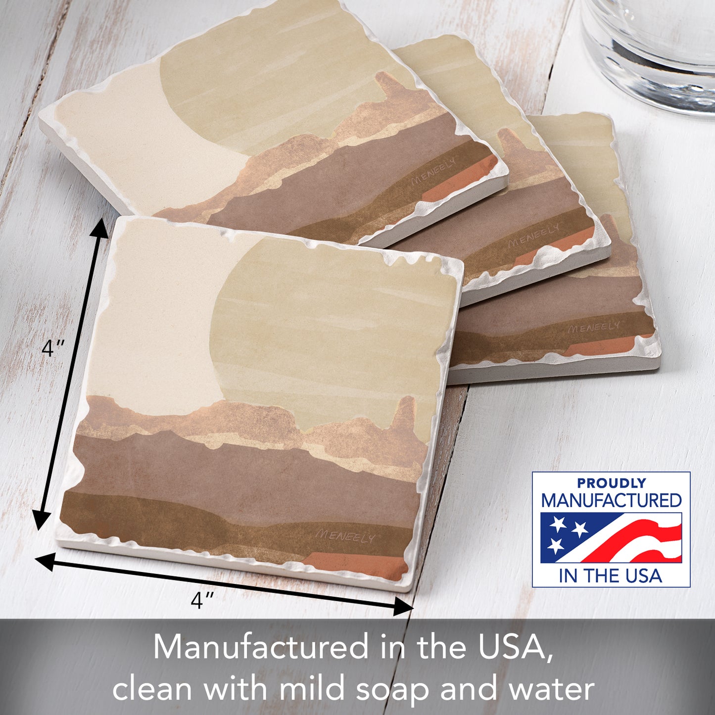 Thirstystone Mountain Sun 4 Pack Tumbled Tile Stone Coasters 4" Square Manufactured in the USA