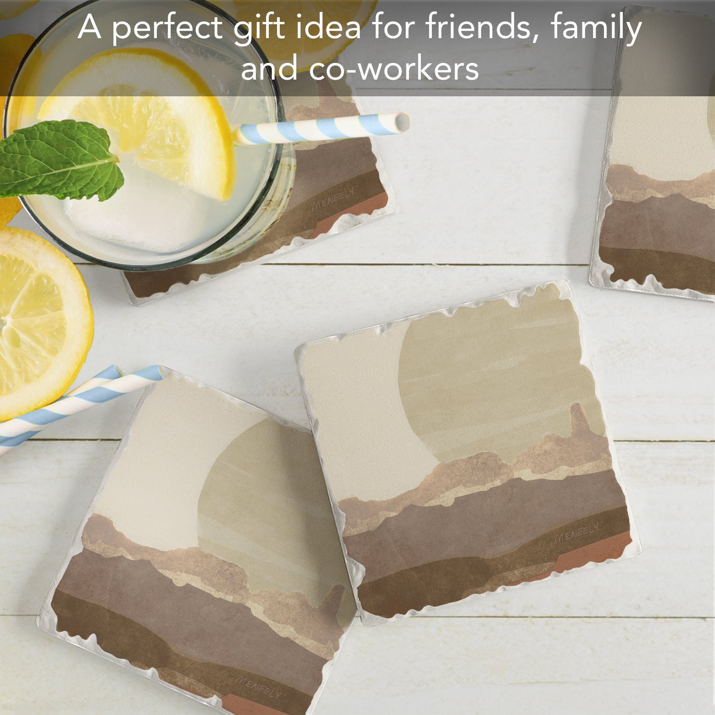 Thirstystone Mountain Sun 4 Pack Tumbled Tile Stone Coasters 4" Square Manufactured in the USA