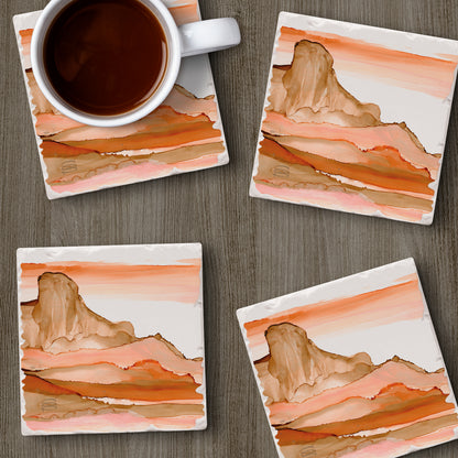 Thirstystone Desertscape 4 Pack Tumbled Tile Stone Coasters 4" Square Manufactured in the USA