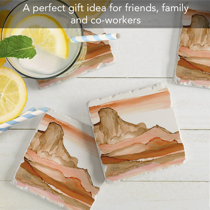 Thirstystone Desertscape 4 Pack Tumbled Tile Stone Coasters 4" Square Manufactured in the USA