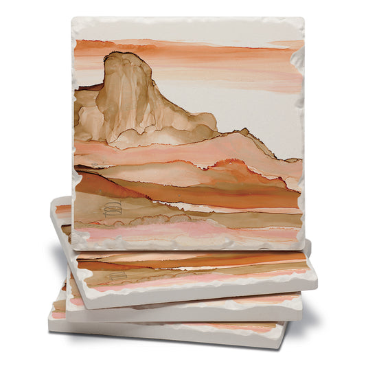 Thirstystone Desertscape 4 Pack Tumbled Tile Stone Coasters 4" Square Manufactured in the USA