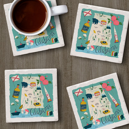 Thirstystone Alabama Home State 4 Pack Tumbled Tile Stone Coasters 4" Square Manufactured in the USA