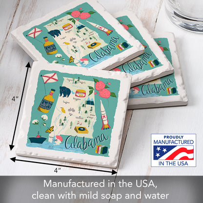 Thirstystone Alabama Home State 4 Pack Tumbled Tile Stone Coasters 4" Square Manufactured in the USA