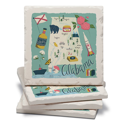 Thirstystone Alabama Home State 4 Pack Tumbled Tile Stone Coasters 4" Square Manufactured in the USA