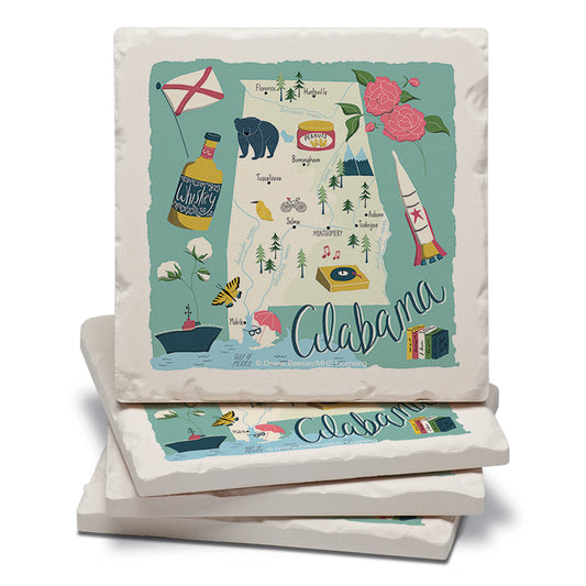 Thirstystone Alabama Home State 4 Pack Tumbled Tile Stone Coasters 4" Square Manufactured in the USA