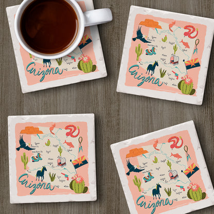 Thirstystone Arizona Home State 4 Pack Tumbled Tile Stone Coasters 4" Square Manufactured in the USA