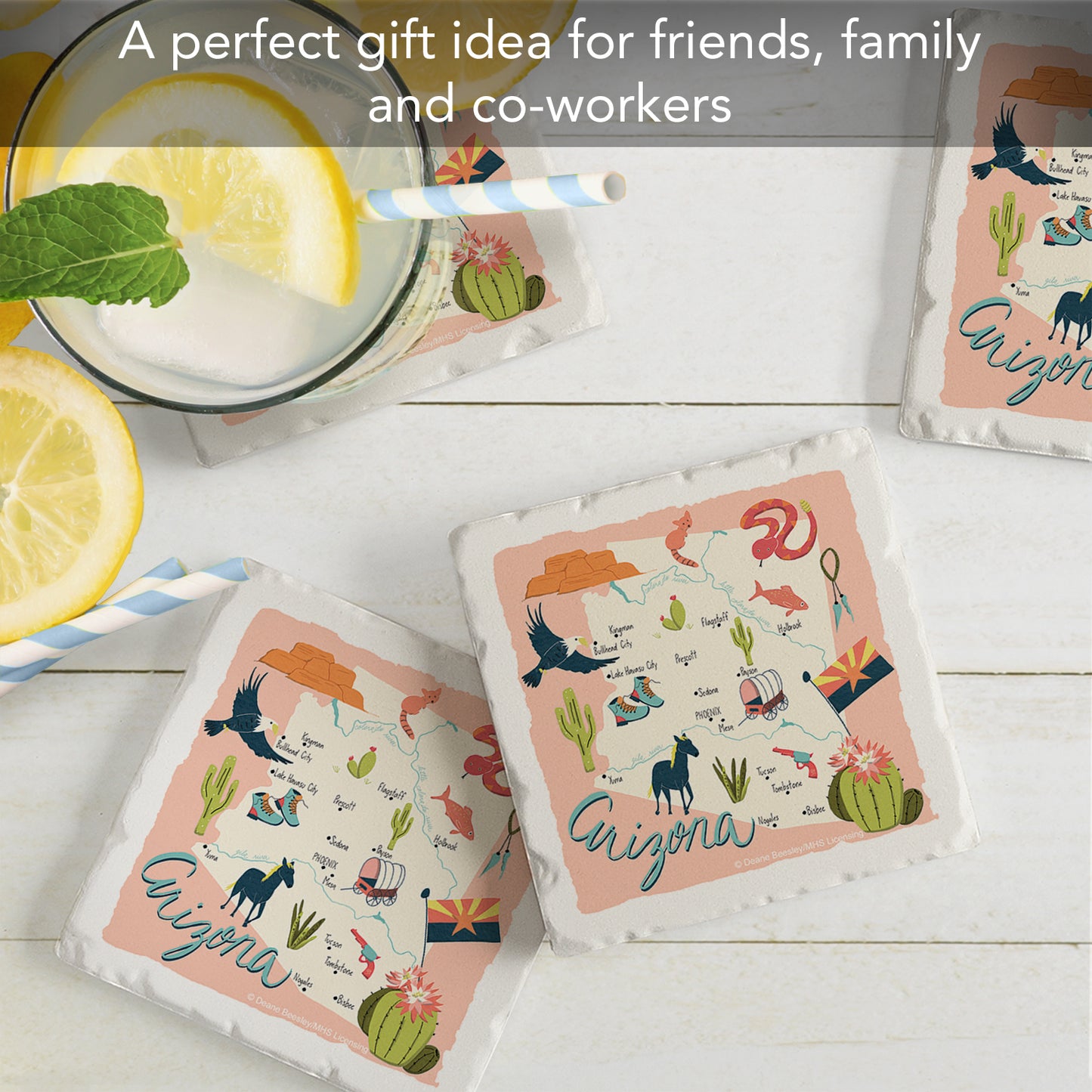 Thirstystone Arizona Home State 4 Pack Tumbled Tile Stone Coasters 4" Square Manufactured in the USA