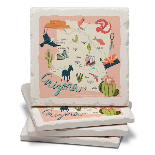 Thirstystone Arizona Home State 4 Pack Tumbled Tile Stone Coasters 4" Square Manufactured in the USA