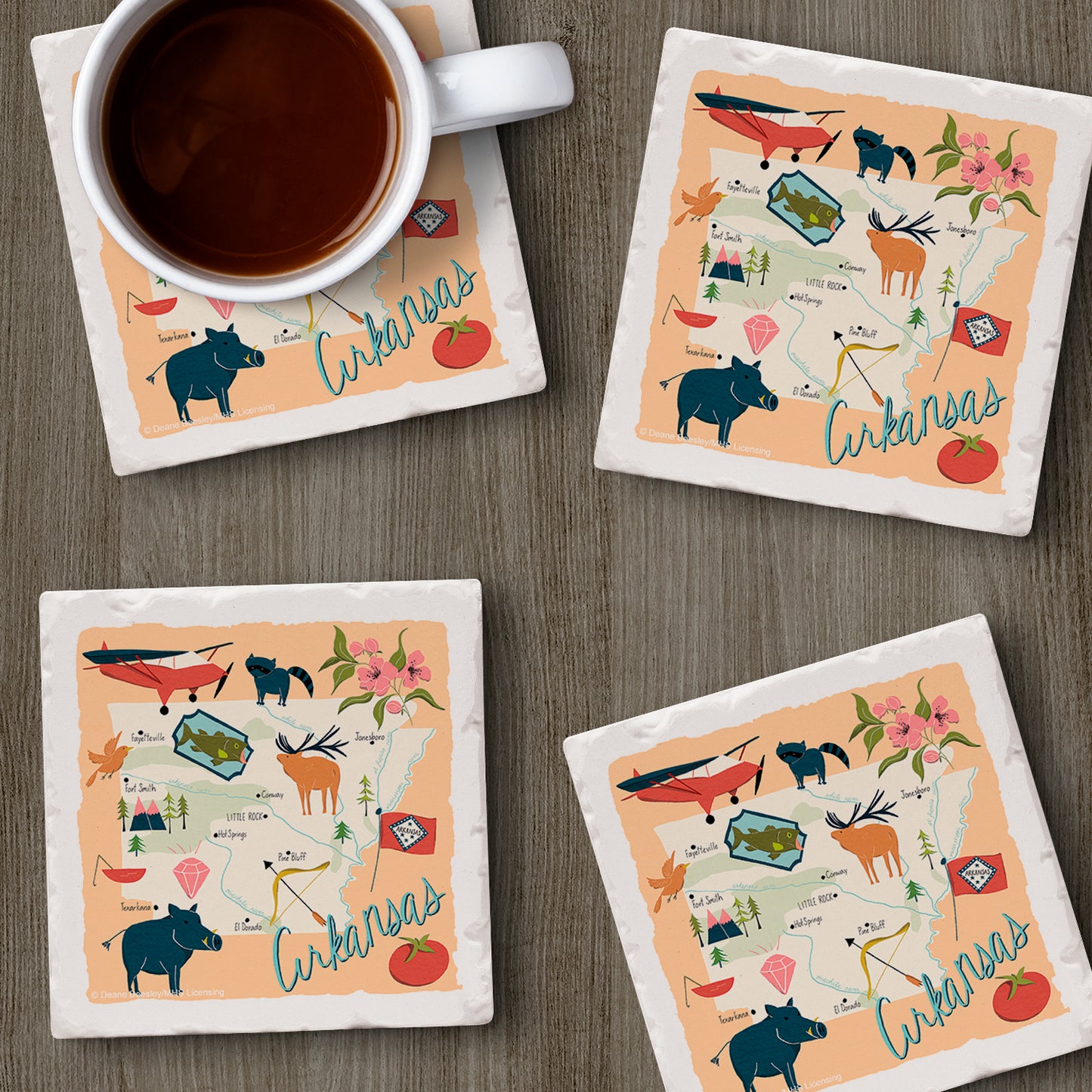 Thirstystone Arkansas Home State 4 Pack Tumbled Tile Stone Coasters 4" Square Manufactured in the USA