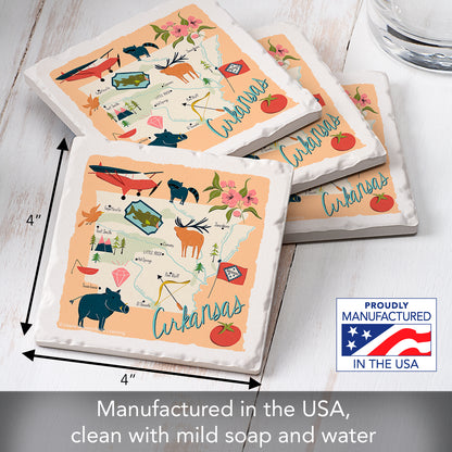 Thirstystone Arkansas Home State 4 Pack Tumbled Tile Stone Coasters 4" Square Manufactured in the USA