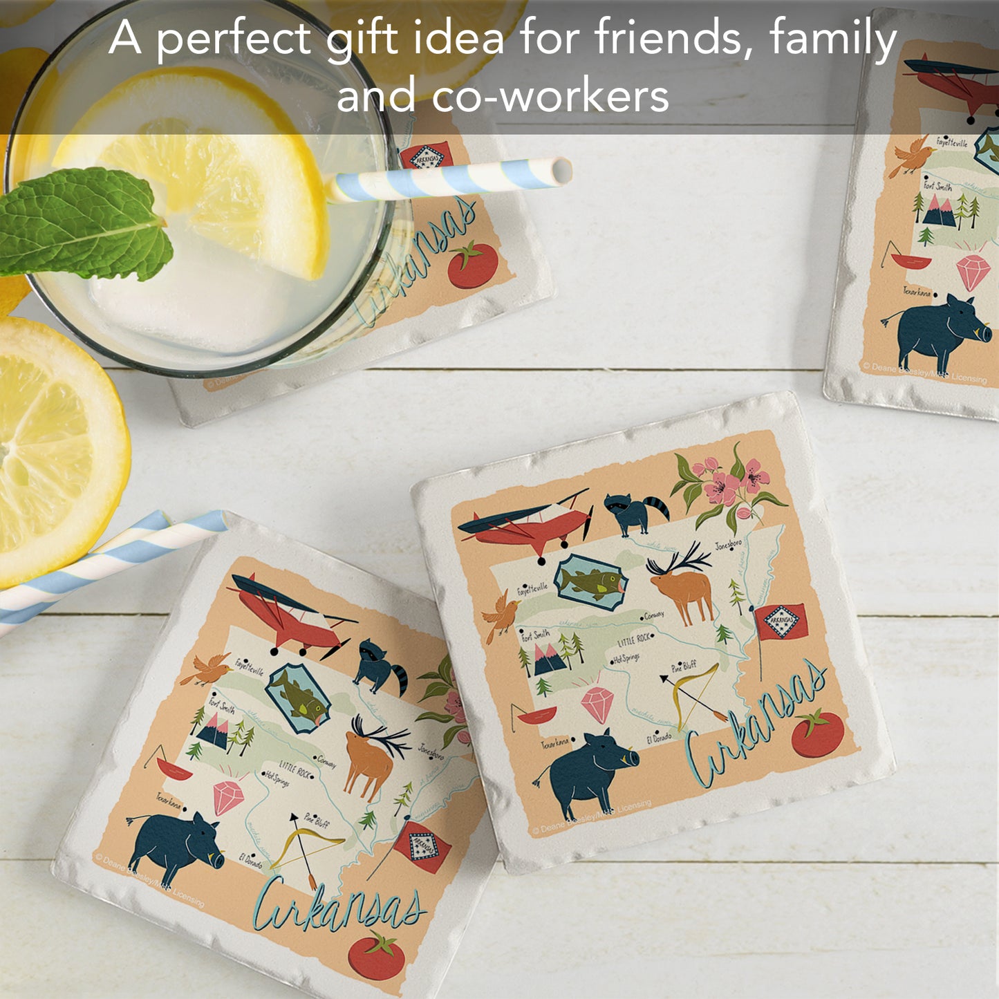 Thirstystone Arkansas Home State 4 Pack Tumbled Tile Stone Coasters 4" Square Manufactured in the USA