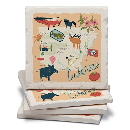 Thirstystone Arkansas Home State 4 Pack Tumbled Tile Stone Coasters 4" Square Manufactured in the USA