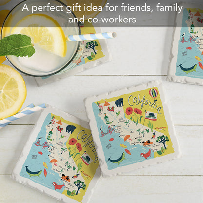 Thirstystone California Home State 4 Pack Tumbled Tile Stone Coasters 4" Square Manufactured in the USA
