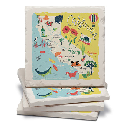 Thirstystone California Home State 4 Pack Tumbled Tile Stone Coasters 4" Square Manufactured in the USA